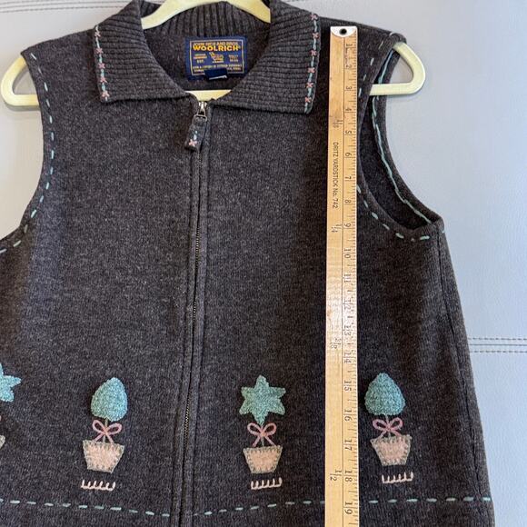 Woolrich Women's M Lambswool Brown Embroidered Topiary Vest - Picture 5 of 7